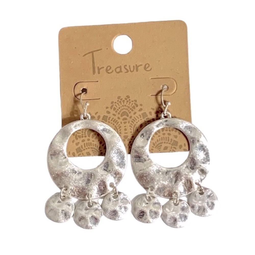 Treasure Hammered Silver Dangle Earrings New